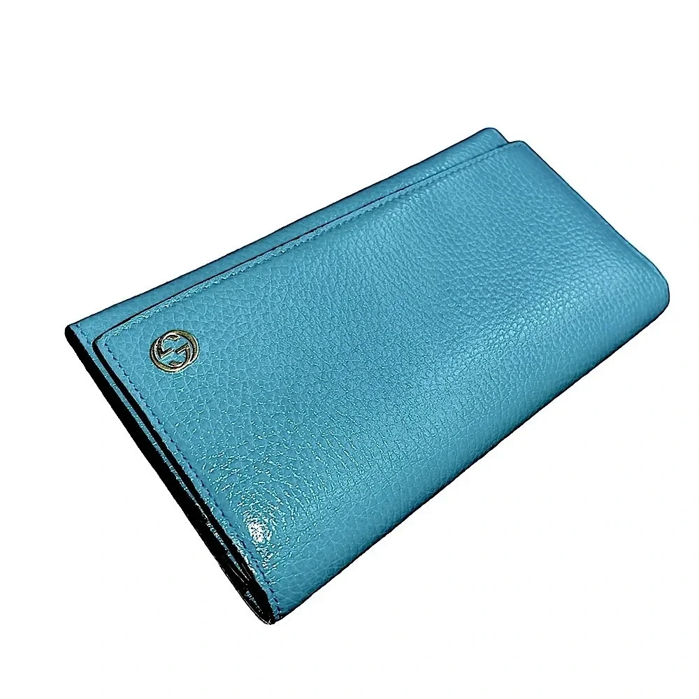 🩵GUCCI Turquoise Blue GG Calfskin Continental Wallet